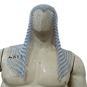 Coif en maille médiévale en aluminium à anneaux boutés de 10 mm, armure de chevalier pour adulte unisexe, costume de cosplay et de reconstitution historique - Product Image 4
