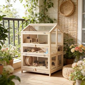 Gabbia Moderna per Piccoli e Medi Animali Domestici, per l'Allevamento di Criceti, Uso Interno ed Esterno, in Acciaio Durevole, Vetro e Materiale PP, con Motivo Animale - Product Image 6