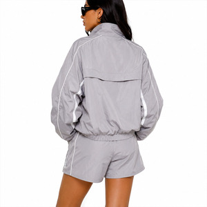 Custom Logo Windbreaker Short Set Nylon Windbreaker Women Two Piece Reflective Piping Windbreaker Tracksuit Streetwear Hoodies - Product Image 2