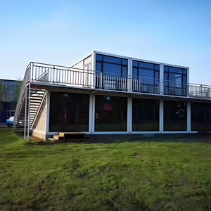 Maison conteneur préfabriquée de 20 pieds avec toit en pente, mur-rideau en verre, conteneur démontable en kit pour habitation, boutique ou bureau - Product Image 1