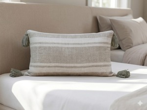 Funda de Cojín Rectangular a Rayas 100% Lino con Borlas, Funda de Almohada Decorativa Tejida Ecológica y Lavable para Sofá, Hotel y Hogar - Product Image 5
