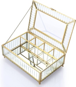 Wholesale Customized Sizes Modern Handmade Brass Glass Compartmental Multifunction <b>Storage</b> Organizer Box <b>for</b> Jewelry Cosmetics - Product Image 2