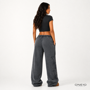 Pantalon de jogging polaire large pour femme, taille mi-haute élastique, couleur unie, étoile brodée, personnalisable, décontracté, pour l'hiver - Product Image 3