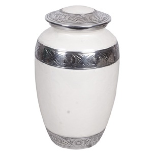 Urne funéraire classique décorative en métal, pour cendres, 220 pouces cubes de capacité, design personnalisable, blanc brillant argenté - Product Image 2