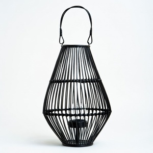 Black rattan <b>lanterns</b> candle <b>tealight</b> holder hurricanes best selling <b>lantern</b> for holding candles - Product Image 2