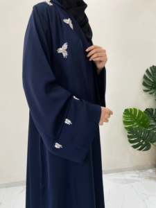 Abaya Azul Marino con Pedrería, Vestido Holgado de Manga Larga para Mujeres Musulmanas, Ropa Tradicional de Dubái para Eid - Product Image 3