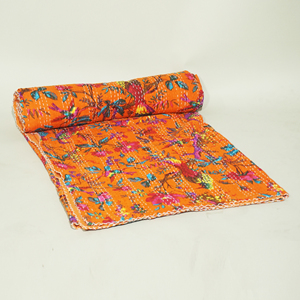 Handmade Bohemian Kantha Quilt Cotton <b>Bedspread</b> Reversible Floral Bird Print All-Season Lightweight Blanket Home Rajasthan RR - Product Image 4