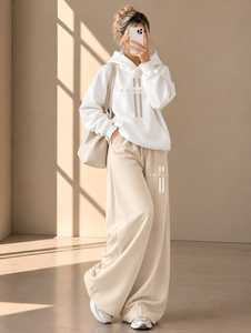 Custom Women <b>Oversized</b> Hooded Solid <b>Hoodie</b> and Wide Leg Sweatpants Set Casual <b>Fleece</b> Two Piece Autumn Tracksuit Wholesale - Product Image 6