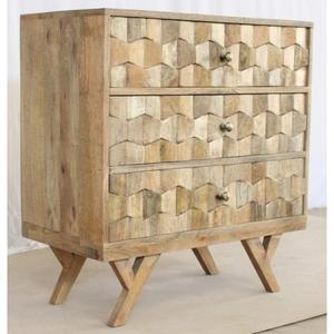 Modern Farmhouse Solid Mango Wood 3-Drawer <b>Sideboard</b> Eco-Friendly Durable <b>Storage</b> for Living Room Hotel Kitchen Dining - Product Image 1