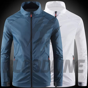 Veste softshell à manches longues pour homme, coupe-vent, vêtements de sport d'extérieur, séchage rapide, toutes saisons, bleu et blanc - Product Image 2