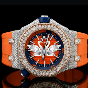 Luxury Gem Set Sports Watch Orange Textured Dial Quartz <b>Wristwatch</b> for Men - Product Image 1