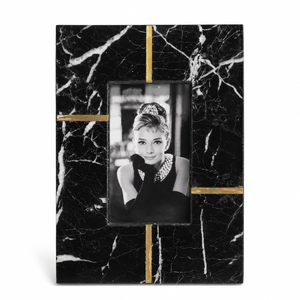 Premium <b>Black</b> Marble <b>Picture</b> <b>Frame</b> with Geometric Brass Inlay Design, Elegant Handmade Photo <b>Frame</b> Gift - Product Image 2