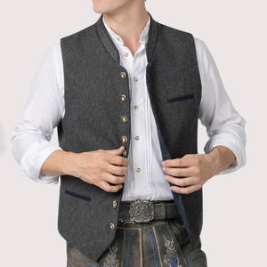 Chaleco Formal de Hombre con Cuello Mandarín, Mezcla de Lana, Color Sólido, Cierre de un Solo Botón, para Otoño - Product Image 3