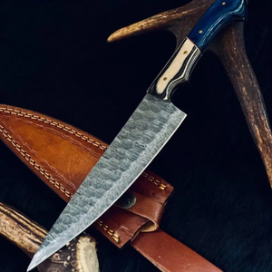 Couteau de chef personnalisé Burraq, fait main, en acier Damas, lame de 7 pouces, épaisseur 3,0 mm, manche en bois, étui en cuir, cadeau - Product Image 5