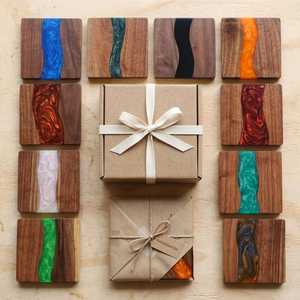 Planche à découper carrée en résine personnalisée, manche de couteau en bois, motif marbré, planche à fromage, plateau de service pour aliments - Product Image 2