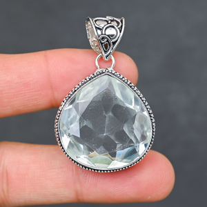 Magnifique pendentif en topaze blanche, pierre précieuse créée en laboratoire, en argent sterling 925, fait main, bijou statement, cadeau pour femme, très demandé - Product Image 1