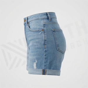 Shorts de Mezclilla de Cintura Alta y Corte Recto para Mujer, con Logotipo, Casuales, de Verano, Calidad Premium, a la Moda, para Uso Diario - Product Image 3