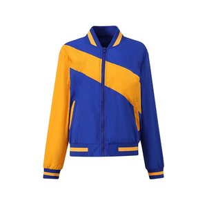 Chaqueta Casual Impermeable de Talla Grande con Bloques de Color Azul Rey y Amarillo Brillante, Cierre Frontal con Cremallera y Cuello Alto, Estilo Urbano Ligero - Product Image 1