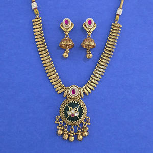 Mayoristas de Joyería Artificial de Moda en India, Conjunto de Collar de Estilo Antiguo con Baño de Oro Mate 231489 - Product Image 2