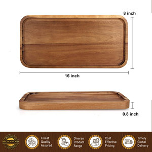 Plateaux rectangulaires en bois au design moderne, plateaux de service pour apéritifs et fruits, décoration, grands plateaux en bois d'acacia, assiettes à collation sans danger pour les aliments - Product Image 2