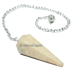 Semiprecious Stone <b>Crafts</b> Fengshui Products Unakite 6 Faceted Pendulums With Silver Chain Shop Wholesale Dowsing Pendulums - Product Image 2
