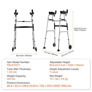Deambulatore Pieghevole 2-in-1 con Braccioli Rimovibili, Altezza Regolabile, Ruote Solide da 5 Pollici, Leggero in Alluminio - Product Image 6
