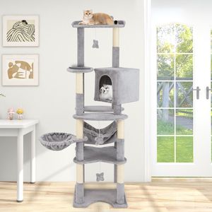 69 Zoll Mehrstöckiger Katzenbaum mit Liegeplatz oben und gemütlichem Katzenkondohaus - Product Image 3