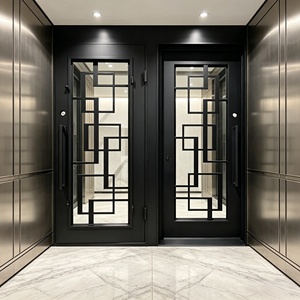 Porte d'entrée contemporaine en fer forgé avec un panneau en verre géométrique, construction résistante à la rouille et assemblage facile. - Product Image 6