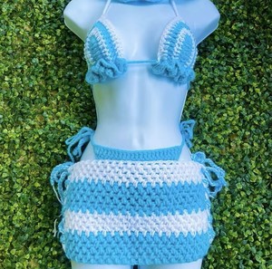 Conjunto de bikini de 2 piezas de ganchillo hecho a mano personalizado para mujer, estilo bohemio, sin espalda, push-up, con diseño de margaritas y logo frontal, ropa de playa - Product Image 6