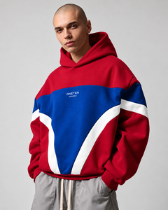 เสื้อฮู้ด ONETEN APPARELS แบบยูนิเซ็กซ์ สีสันตัดกัน แดง น้ำเงิน ขาว ทรงโอเวอร์ไซส์ ผ้าฝ้าย 100% เป็นมิตรต่อสิ่งแวดล้อม ผ้าเฟรนช์เทอร์รี่ - Product Image 4