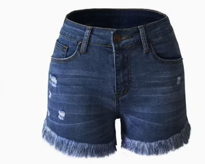 Shorts de mezclilla transpirables para mujer, de cintura alta, elásticos, con flecos, flores y acabado lavado - Product Image 5