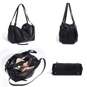 Sac fourre-tout en cuir véritable noir, design minimaliste à ouverture supérieure, utilisation quotidienne, toutes saisons, sac fourre-tout en cuir PU, imperméable, grande capacité - Product Image 4