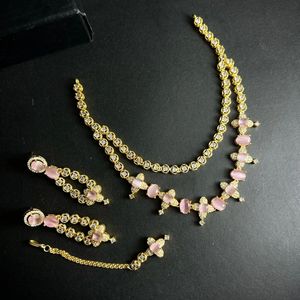 Bridal Necklace Sets Women Zircon Vintage Wedding Party Engagement Gift Jewelry Chokers Earrings <b>Bracelet</b> <b>Flower</b> Design Brides - Product Image 3