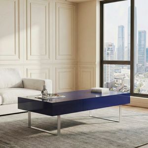 Tavolino da caffè blu lucido 52,4 x 26,8 x 15,6 pollici - Product Image 5