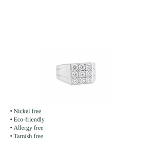 Men's 925 Sterling <b>Silver</b> Princess Cut CZ Cluster Ring Pave Setting Geometric Design Classic Style Engagement Jewelry - Product Image 2