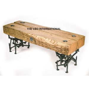 Heavy Duty <b>Solid</b> <b>Wooden</b> <b>Top</b> <b>Table</b> with Cast Iron Base Eco-Friendly Furniture for Home Hotel Gym Mall Use - Product Image 1