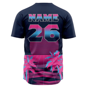 Camiseta de Béisbol Personalizada para Hombre, Estilo Retro Azul Marino y Rosa, con Botones, Manga Corta, Estampada, Transpirable, Uniforme de Equipo de Softbol - Product Image 3