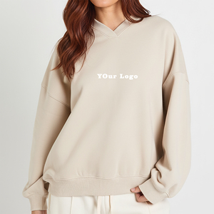 เสื้อสเวตเชิ้ตผู้หญิงคอกว้างทรงหลวม สีพื้น คุณภาพสูง ผ้าฝ้าย 100% เฟรนช์เทอร์รี่ แขนยาว - Product Image 1