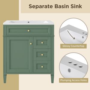 Mobile bagno moderno da 30 pollici con lavabo singolo integrato e 2 cassetti, elegante mobiletto contenitore a 2 ante con cassetto a ribalta - Product Image 5
