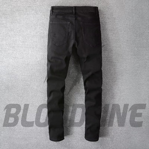 Jean en denim noir coupe droite pour homme BLOODLINE, taille mi-haute décontractée en coton, style automne - Product Image 6