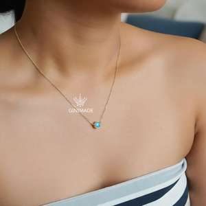 Delicado Colgante de Piedra natal de octubre, joyería de oro minimalista, collar de ópalo pequeño, collares colgantes finos para regalo de cumpleaños de dama de honor - Product Image 6