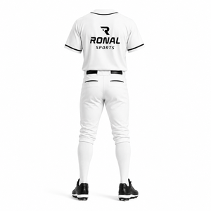 ชุดเบสบอลสีขาวสำหรับทุกเพศ RONAL SPORTS เสื้อเจอร์ซีย์แขนสั้นติดกระดุม พิมพ์ลายโลโก้ด้วยความร้อน ปรับแต่งชื่อทีมได้ - Product Image 2