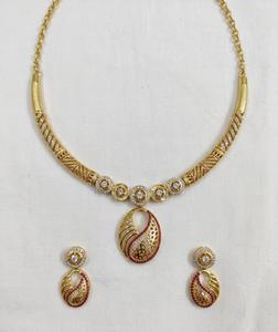 Indian 18K Gold Plated Brass Women's Trendy Lock Design Micro Insert Necklace <b>Set</b> Engagement Anniversary Jewelry - Product Image 2