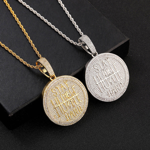 Stay Humble Hustle Hard Moissanite Pendant Necklace 925 Silver <b>Iced</b> <b>Out</b> Round Medallion <b>Chain</b> - Product Image 1