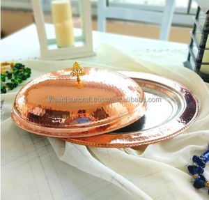 Assiette de service ovale en cuivre, assiettes décoratives, plateau de service avec couvercle en cuivre, plateau à manger, décoration de maison et de cuisine - Product Image 2