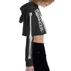 High Quality Women’s Premium Cropped Pullover Hoodie Custom <b>Skeleton</b> Graphic Print Long Sleeve Hooded Sweatshirt - Product Image 4