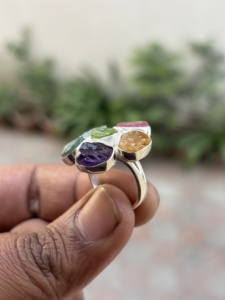 Classique en argent sterling 925, qualité 3A, sertissage clos et pavé de pierres précieuses brutes multicolores, style bohème, cadeau pour mariage, fiançailles, fête - Product Image 4