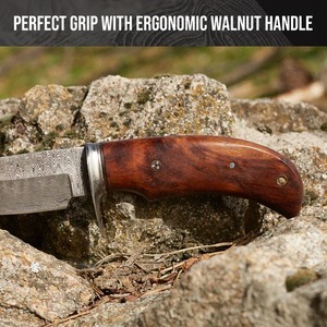 Edge Master Manufacture Handmade Damascus Steel Industrial Grade 8in Straight <b>Back</b> Skinning Knife Wood Handle OBM Customizable - Product Image 3