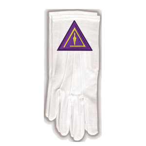 Gants maçonniques en coton blanc, longueur poignet, avec logo triangle violet et jaune brodé, style uni, usage décontracté, toutes saisons - Product Image 3