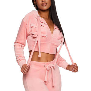 Conjunto Deportivo de Dos Piezas de Terciopelo de Alta Calidad, con Capucha, Estampado, Informal, Transpirable, de Secado Rápido, 100% Nailon, Cortavientos, para Otoño, Venta al Por Mayor - Product Image 1